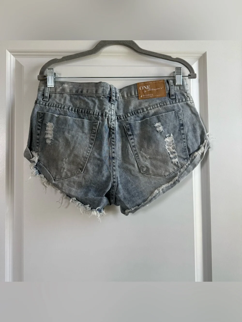 One Teaspoon Bandits Relaxed Fit Long Rise Frayed Cutoff Distressed Denim Shorts